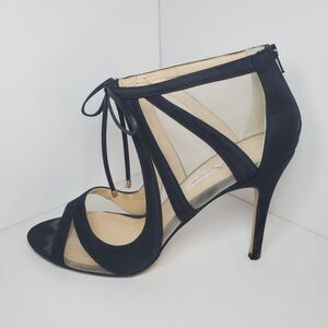 Black Heels NINA Cherie Matte Fabric Black Nude Mesh Heels Sz 8.5